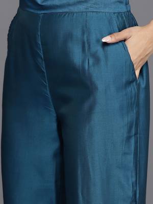 Women Blue Ethnic Motifs Embroidered Kurta with Trousers & Dupatta 3