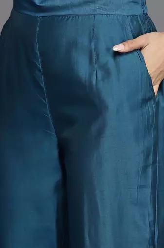 Women Blue Ethnic Motifs Embroidered Kurta with Trousers & Dupatta