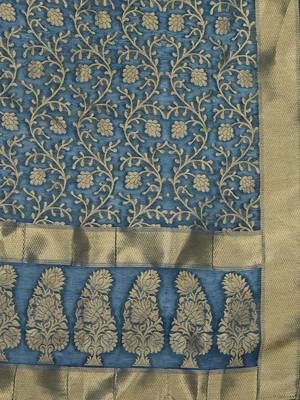 Women Blue Ethnic Motifs Embroidered Kurta with Trousers & Dupatta 4