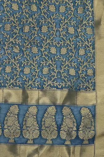 Women Blue Ethnic Motifs Embroidered Kurta with Trousers & Dupatta