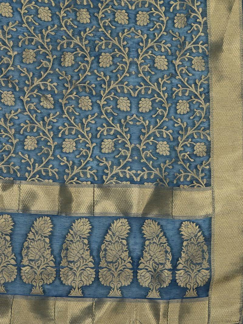Women Blue Ethnic Motifs Embroidered Kurta with Trousers & Dupatta