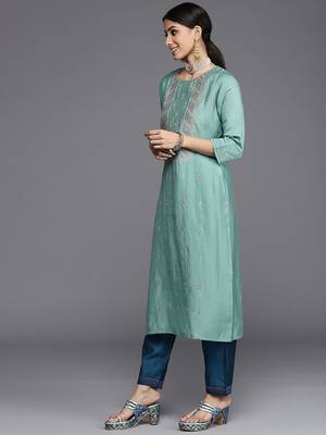 Women Blue Ethnic Motifs Embroidered Kurta with Trousers & Dupatta 5