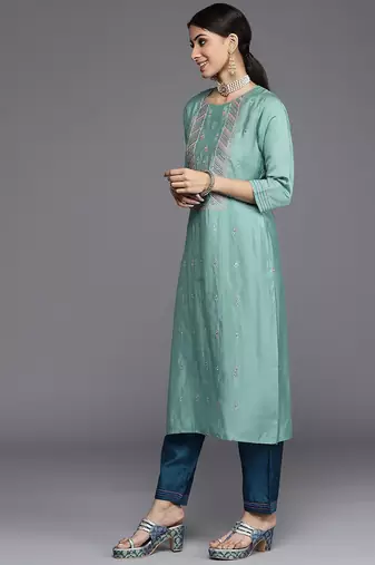 Women Blue Ethnic Motifs Embroidered Kurta with Trousers & Dupatta