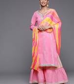 Women Peach-Coloured Ethnic Motifs Pure Cotton Kurta with Sharara & Dupatta