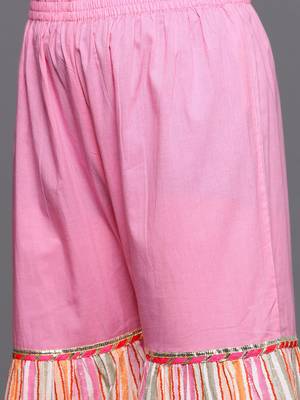 Women Peach-Coloured Ethnic Motifs Pure Cotton Kurta with Sharara & Dupatta 3