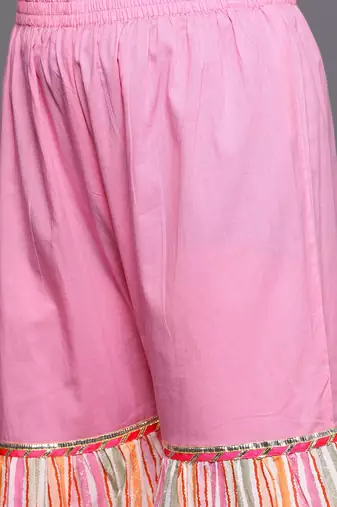 Women Peach-Coloured Ethnic Motifs Pure Cotton Kurta with Sharara & Dupatta