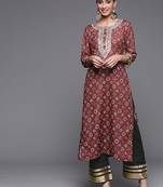 Women Maroon Ethnic Motifs Embroidered Kurta with Palazzos