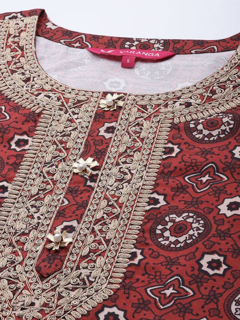 Women Maroon Ethnic Motifs Embroidered Kurta with Palazzos