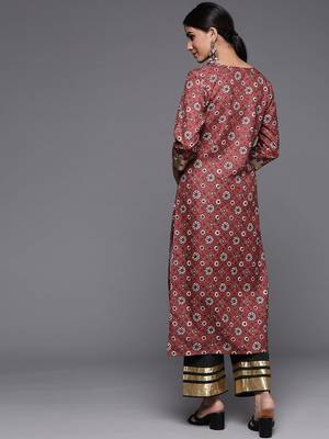 Women Maroon Ethnic Motifs Embroidered Kurta with Palazzos 5
