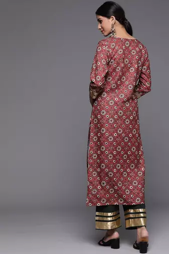 Women Maroon Ethnic Motifs Embroidered Kurta with Palazzos