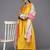 Women Mustard Yellow & Silver Mirror Yoke A-Line Kurta Trousers & Leheriya Dupatta
