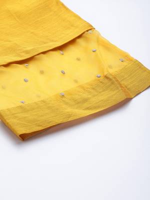 Women Mustard Yellow & Silver Mirror Yoke A-Line Kurta Trousers & Leheriya Dupatta 8