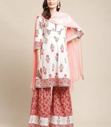 Women White Floral Printed Kurta with Sharara & With Dupatta