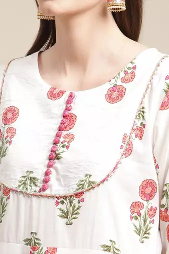 Women White Floral Printed Kurta with Sharara & With Dupatta