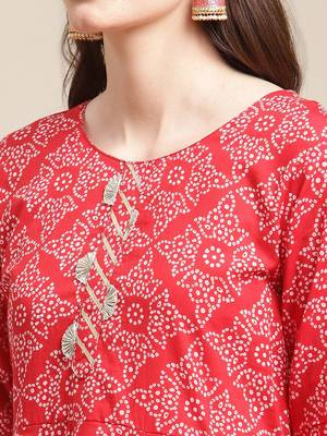 Women Red Ethnic Motifs Printed Gotta Patti Kurta with Sharara & With Dupatta 2