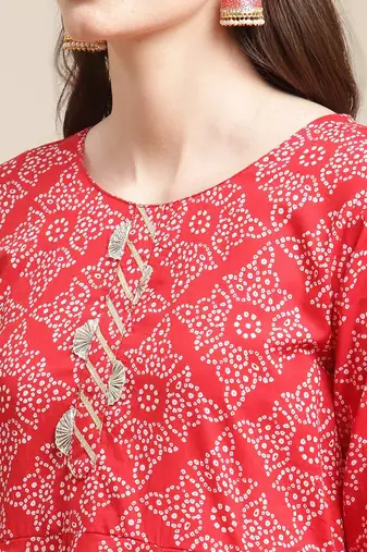 Women Red Ethnic Motifs Printed Gotta Patti Kurta with Sharara & With Dupatta