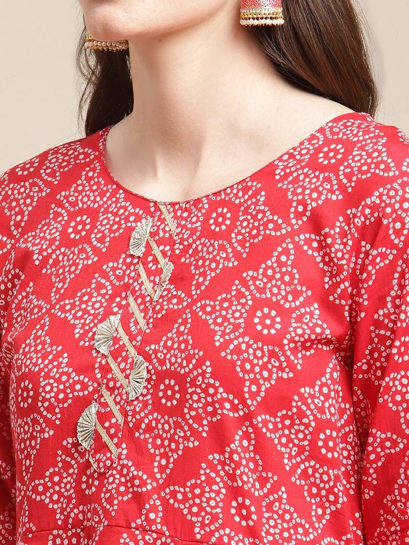 Women Red Ethnic Motifs Printed Gotta Patti Kurta with Sharara & With Dupatta
