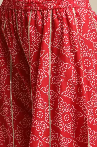 Women Red Ethnic Motifs Printed Gotta Patti Kurta with Sharara & With Dupatta