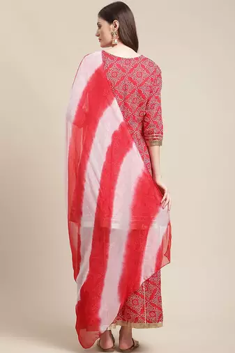 Women Red Ethnic Motifs Printed Gotta Patti Kurta with Sharara & With Dupatta