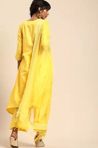 Women Yellow Regular A-Line Kurta with Palazzos & With Dupatta