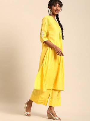 Women Yellow Regular A-Line Kurta with Palazzos & With Dupatta 5