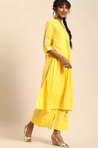 Women Yellow Regular A-Line Kurta with Palazzos & With Dupatta