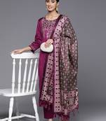Floral Embroidered Sequinned Kurta With Trousers & Dupatta