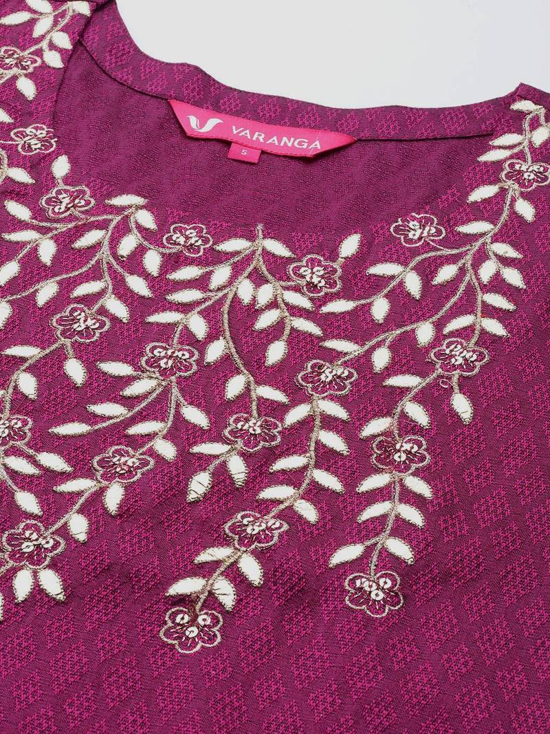 Floral Embroidered Sequinned Kurta With Trousers & Dupatta