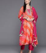 Leheriya Printed Straight Kurta with Trousers & With Dupatta