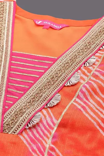 Leheriya Printed Straight Kurta with Trousers & With Dupatta