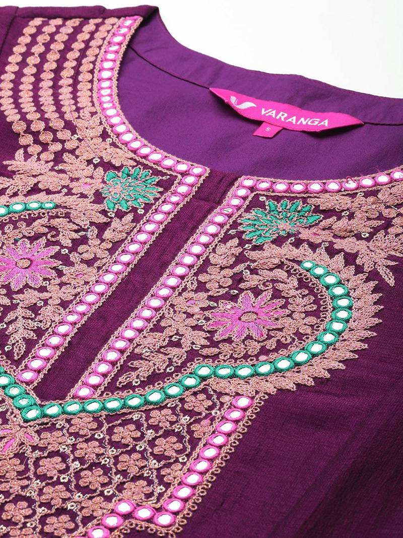 Women Floral Embroidered Regular Mirror Work Kurta with Trousers & With Dupatta