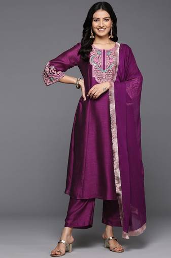 Women Floral Embroidered Regular Mirror Work Kurta with Trousers & With Dupatta