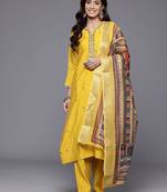 Ethnic Motifs Zari Embroidered Mirror Work Kurta With Trousers & Dupatta