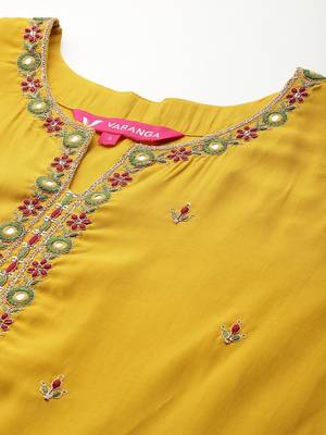 Ethnic Motifs Zari Embroidered Mirror Work Kurta With Trousers & Dupatta 2