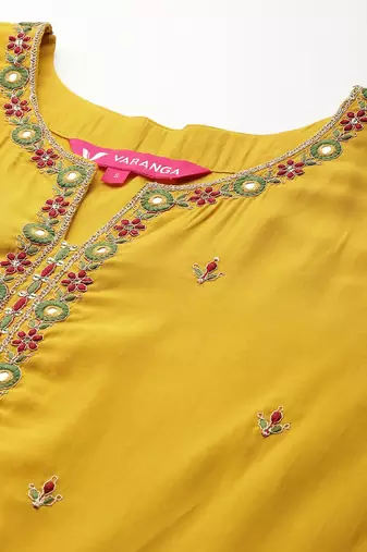 Ethnic Motifs Zari Embroidered Mirror Work Kurta With Trousers & Dupatta