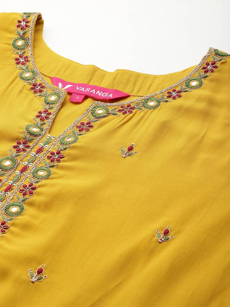 Ethnic Motifs Zari Embroidered Mirror Work Kurta With Trousers & Dupatta