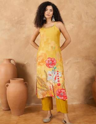 Floral Printed Beads & Stones Kurta With Trousers & Dupatta 2