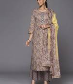 Women Brown Bandhani Printed Gotta Patti Pure Cotton Kurta with Palazzos & With Dupatta