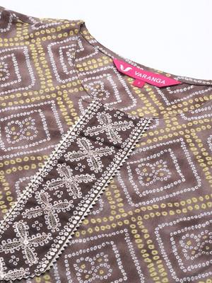 Women Brown Bandhani Printed Gotta Patti Pure Cotton Kurta with Palazzos & With Dupatta 2