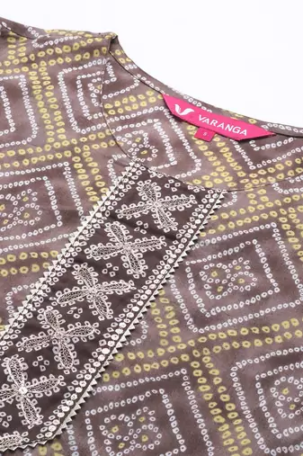 Women Brown Bandhani Printed Gotta Patti Pure Cotton Kurta with Palazzos & With Dupatta