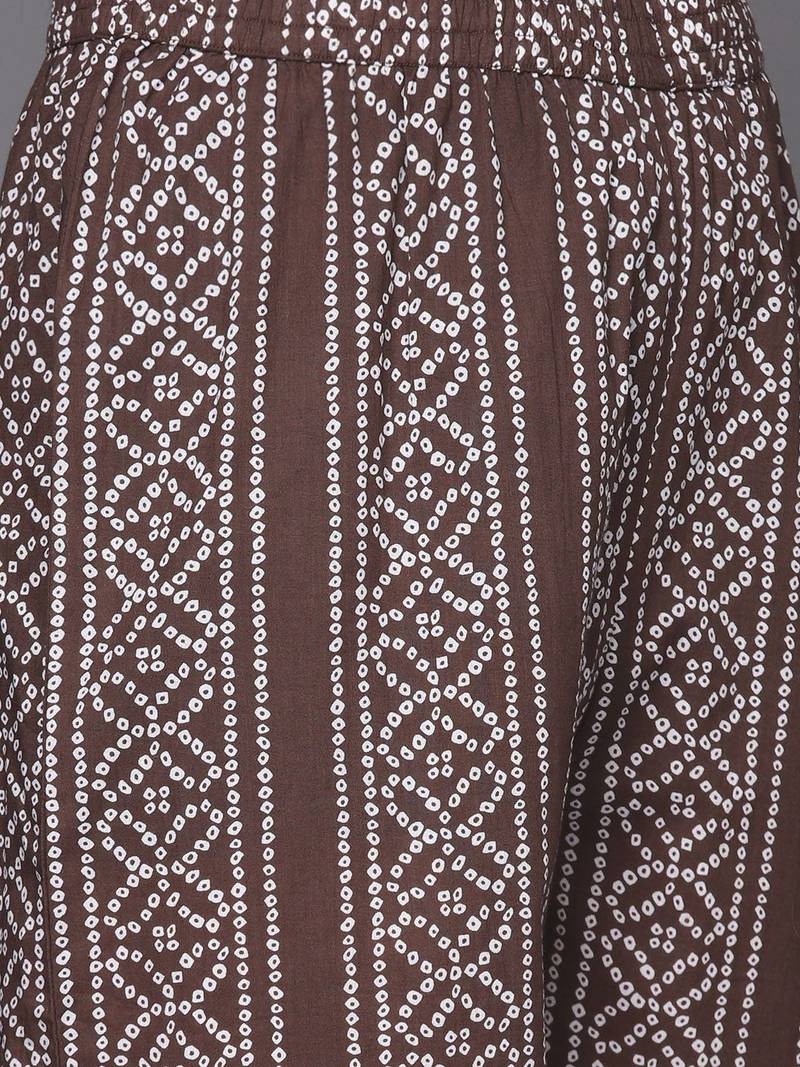 Women Brown Bandhani Printed Gotta Patti Pure Cotton Kurta with Palazzos & With Dupatta
