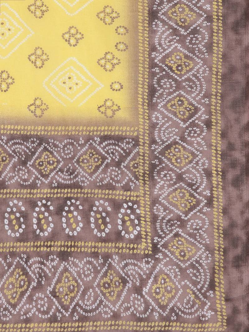 Women Brown Bandhani Printed Gotta Patti Pure Cotton Kurta with Palazzos & With Dupatta