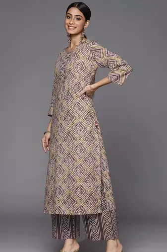 Women Brown Bandhani Printed Gotta Patti Pure Cotton Kurta with Palazzos & With Dupatta