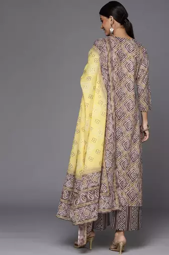 Women Brown Bandhani Printed Gotta Patti Pure Cotton Kurta with Palazzos & With Dupatta
