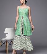Women Green Floral Printed Pure Cotton Kurti with Sharara