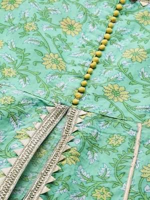 Women Green Floral Printed Pure Cotton Kurti with Sharara 2
