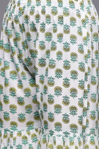 Women Green Floral Printed Pure Cotton Kurti with Sharara