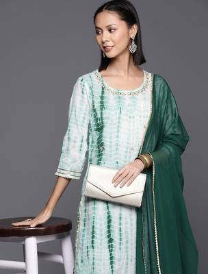 Dyed Regular Sequinned Pure Cotton Kurta with Palazzos & Dupatta 1