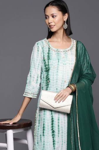 Dyed Regular Sequinned Pure Cotton Kurta with Palazzos & Dupatta