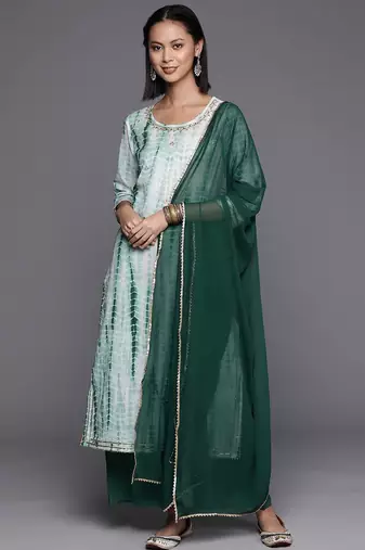 Dyed Regular Sequinned Pure Cotton Kurta with Palazzos & Dupatta